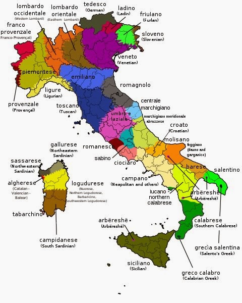 mapa de dialetos da Itália